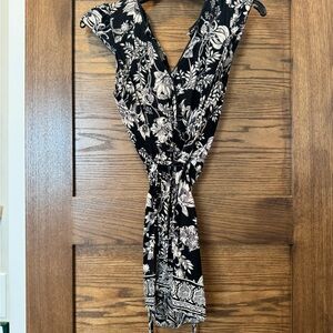 Angie Black and White Floral Wrap Dress